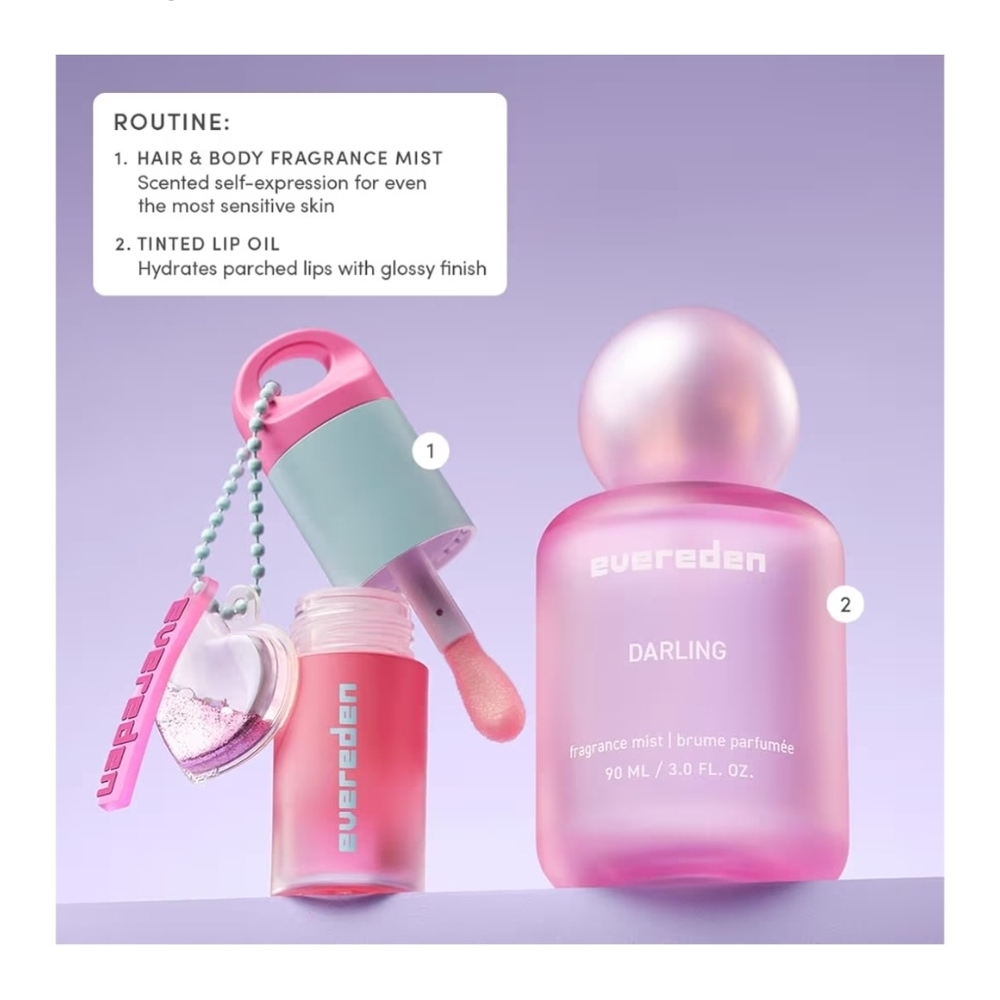 EVEREDEN FRAGRANCE 4-PIECE GIFT SET HAIR & BODY MIST, TINTED LIP OIL, VEGAN - Picture 9 of 16